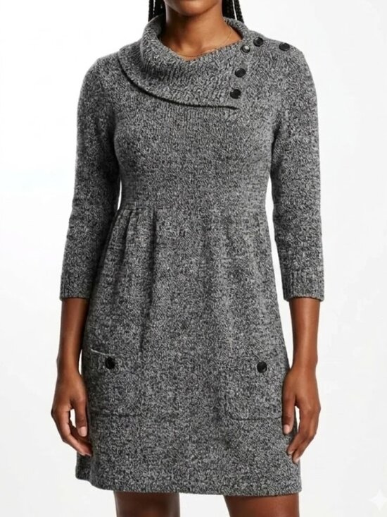 Style & Co. Dresses & Skirts - Style & Co Salt and Pepper Grey Marl Cowl Neck Tunic Sweater Dress Petite Large